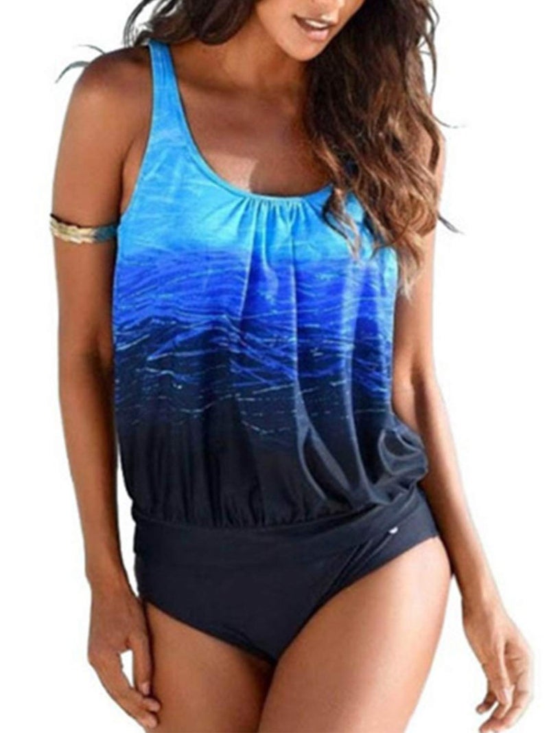 BIKINX Tankini Swimsuits for Women Plus Size Swimwear Tummy Control Two Piece Bathing Suits Blue and Black - Image 1